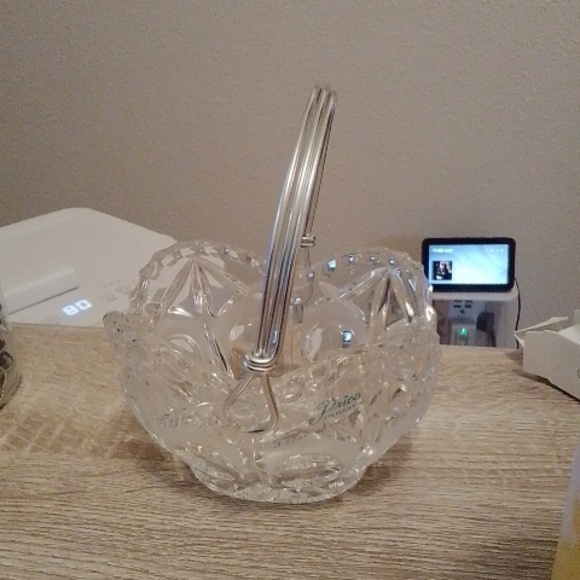 Bleikristall 24% Lead Crystal Candy Dish Basket Aluminum Handle West Germany - Picture 1 of 2